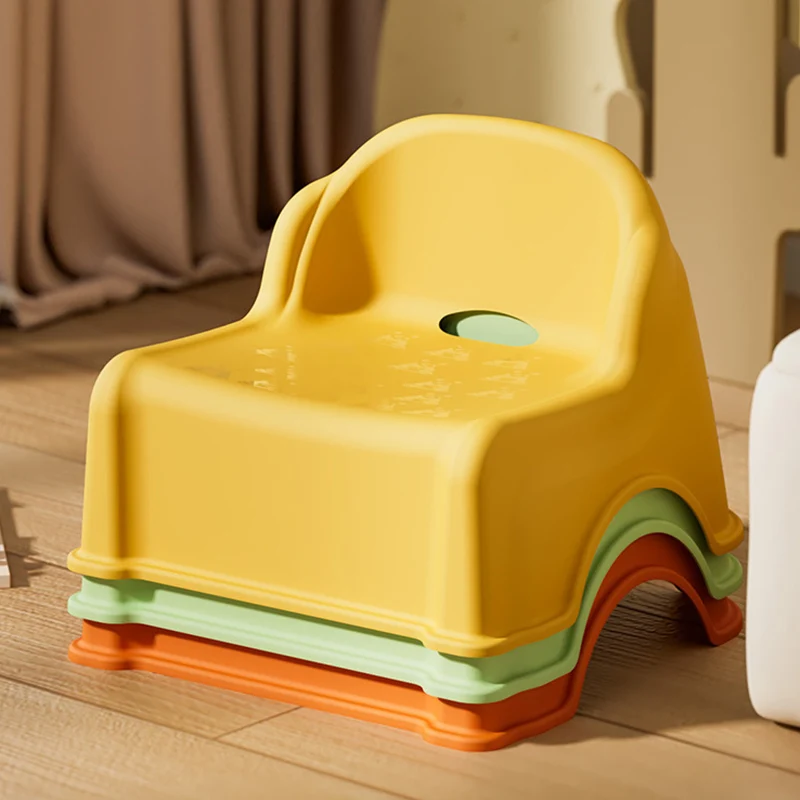 Modern Minimalist Kids Curved PP PVC Low Stool Backrest Armless For Living Room