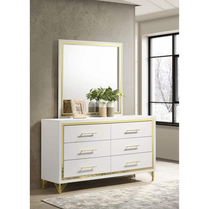 Coaster Furniture Lucia 224733M 6-Drawer Dresser with Mirror - White