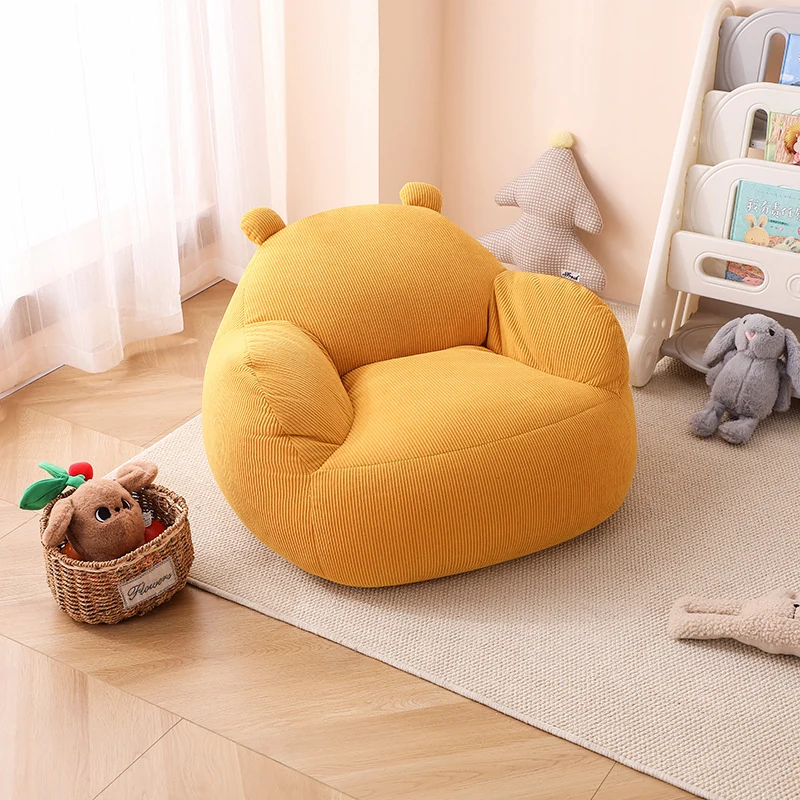 Contemporary Creative Kids Bear-Shaped Corduroy EPP Accent Chair Backrest Armrest For Living Room