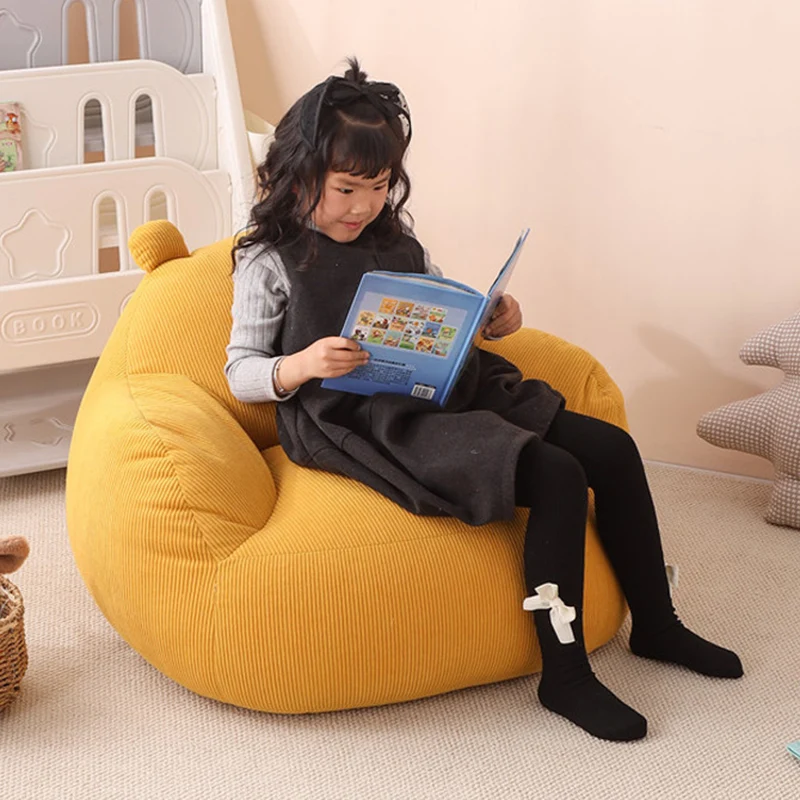 Contemporary Creative Kids Bear-Shaped Corduroy EPP Accent Chair Backrest Armrest For Living Room