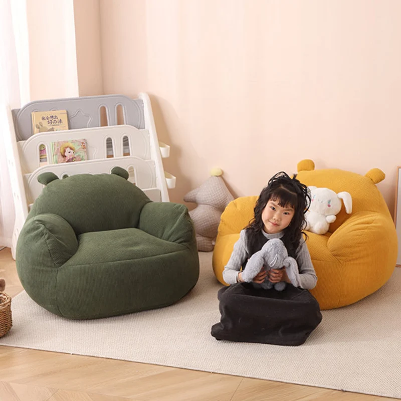 Contemporary Creative Kids Bear-Shaped Corduroy EPP Accent Chair Backrest Armrest For Living Room