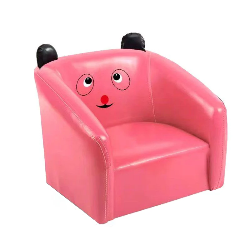 Contemporary Creative Curved Bear Shape Faux Oiled Waxed Leather Solid Wood Kids Accent Chair Backrest Armrest For Living Room