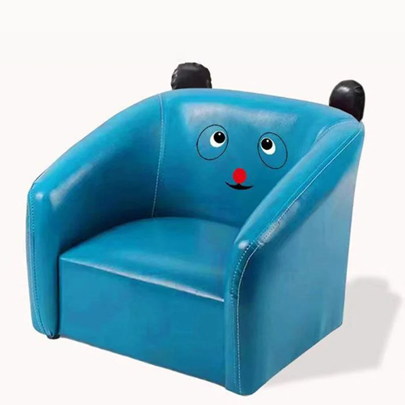 Contemporary Creative Curved Bear Shape Faux Oiled Waxed Leather Solid Wood Kids Accent Chair Backrest Armrest For Living Room