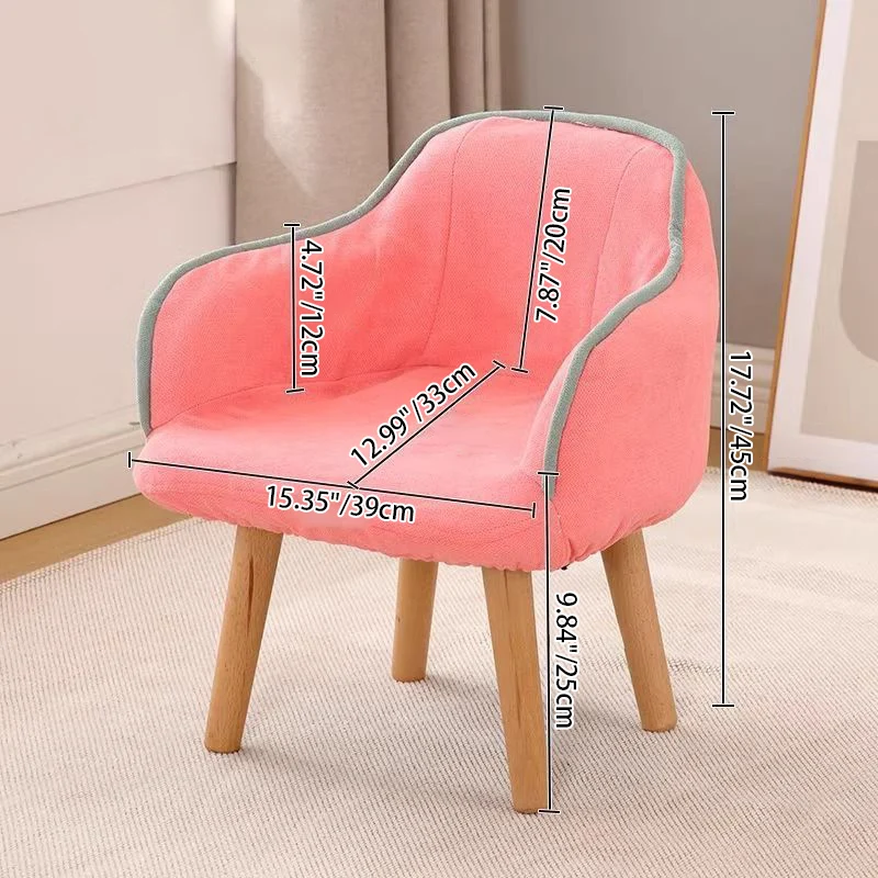Contemporary Creative Curved Kids Linen-Cotton Solid Wood Accent Chair Backrest Armrest For Living Room