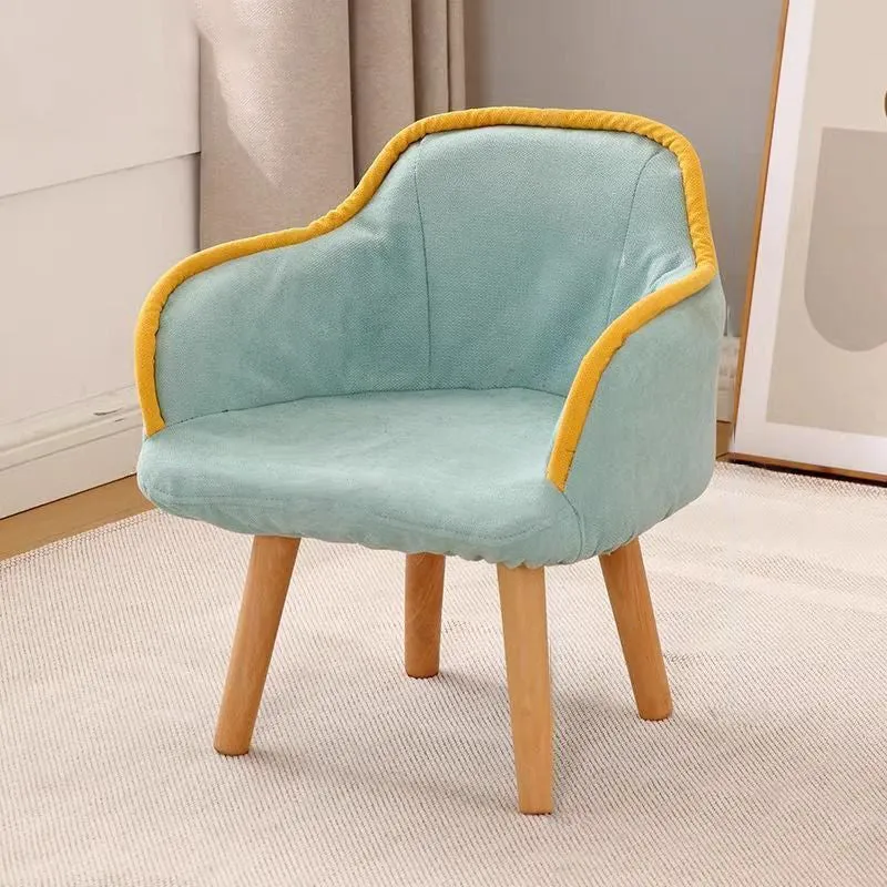 Contemporary Creative Curved Kids Linen-Cotton Solid Wood Accent Chair Backrest Armrest For Living Room