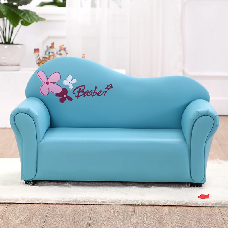 Modern Minimalist Rectangular Curved Solid Wood PU Leather Kids Sofa Backrest Armrest For Living Room