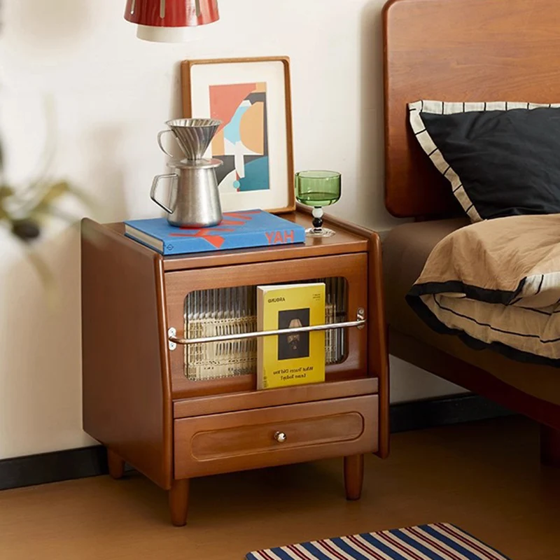 Modern Minimalist Rubberwood Solid Wood Plywood Acrylic Square Nightstand 2-Drawer Storage Cabinet With Silent Closing For Bedroom