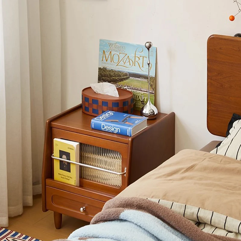 Modern Minimalist Rubberwood Solid Wood Plywood Acrylic Square Nightstand 2-Drawer Storage Cabinet With Silent Closing For Bedroom
