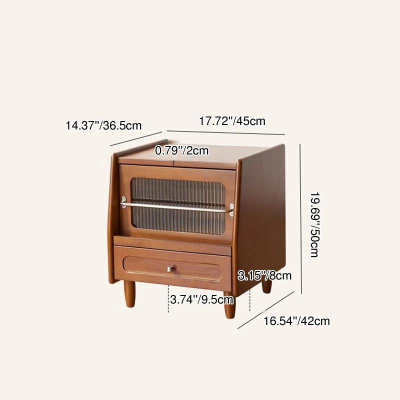 Modern Minimalist Rubberwood Solid Wood Plywood Acrylic Square Nightstand 2-Drawer Storage Cabinet With Silent Closing For Bedroom