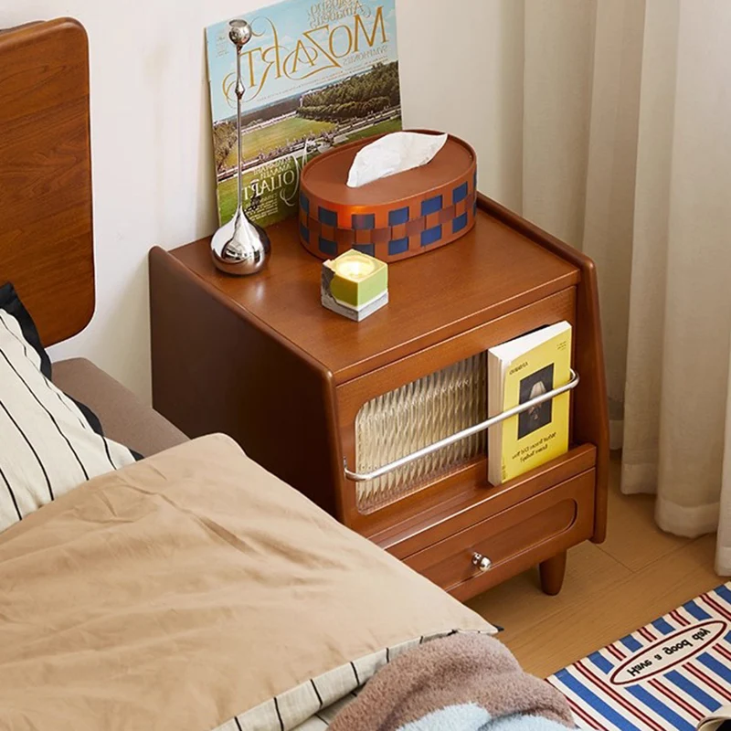 Modern Minimalist Rubberwood Solid Wood Plywood Acrylic Square Nightstand 2-Drawer Storage Cabinet With Silent Closing For Bedroom