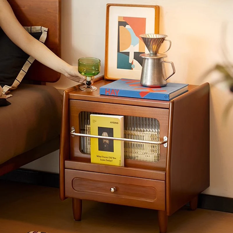 Modern Minimalist Rubberwood Solid Wood Plywood Acrylic Square Nightstand 2-Drawer Storage Cabinet With Silent Closing For Bedroom