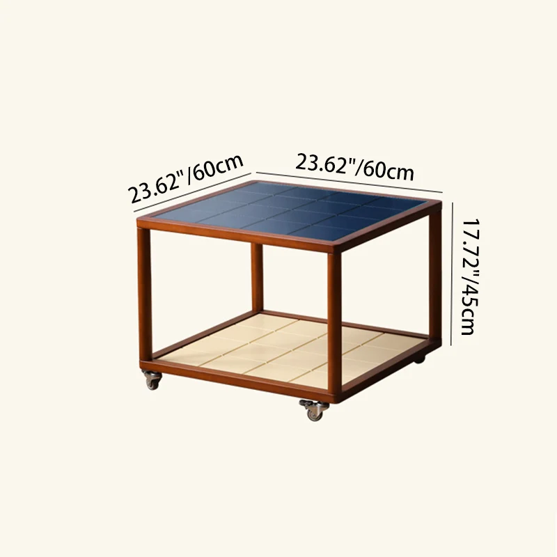 Contemporary Scandinavian Square Movable Boxwood Tempered Glass Solid Wood Multi-Layer Board End Table 2-Tier For Living Room