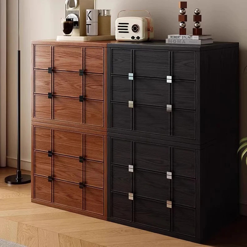 Modern Mid-Century Square Checkerboard Ash Wood Pine & Red Oak Nightstand 3-Drawer For Living Room & Bedroom