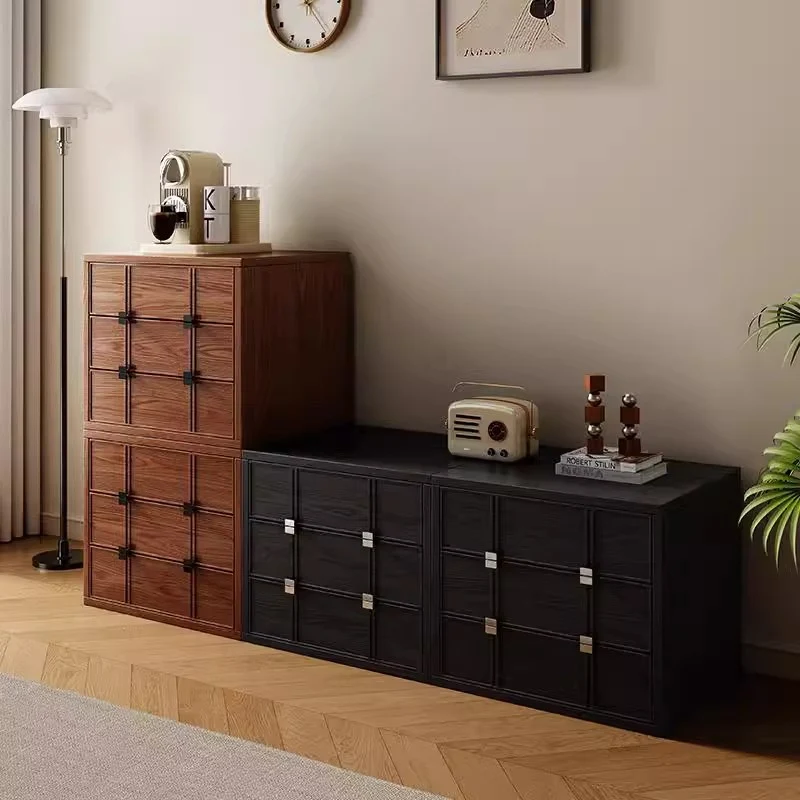 Modern Mid-Century Square Checkerboard Ash Wood Pine & Red Oak Nightstand 3-Drawer For Living Room & Bedroom