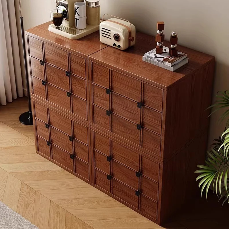 Modern Mid-Century Square Checkerboard Ash Wood Pine & Red Oak Nightstand 3-Drawer For Living Room & Bedroom