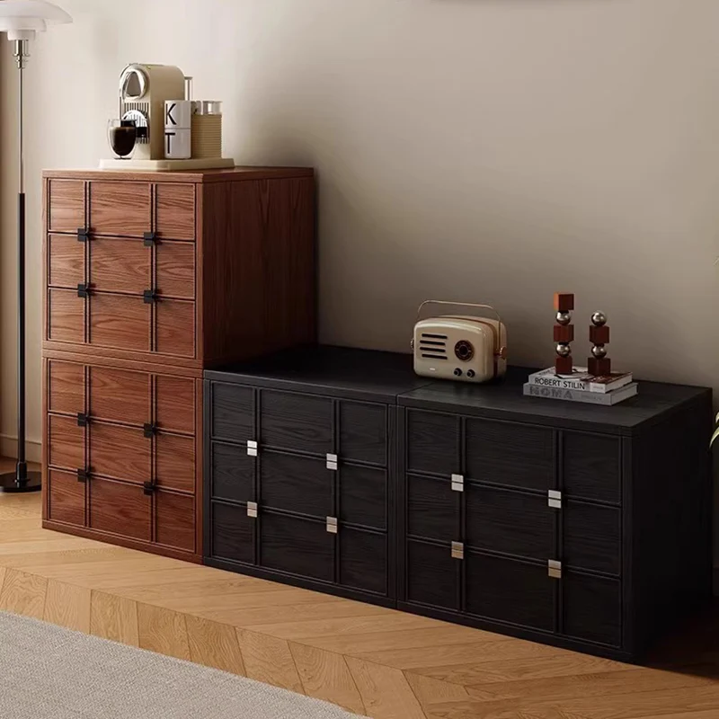 Modern Mid-Century Square Checkerboard Ash Wood Pine & Red Oak Nightstand 3-Drawer For Living Room & Bedroom