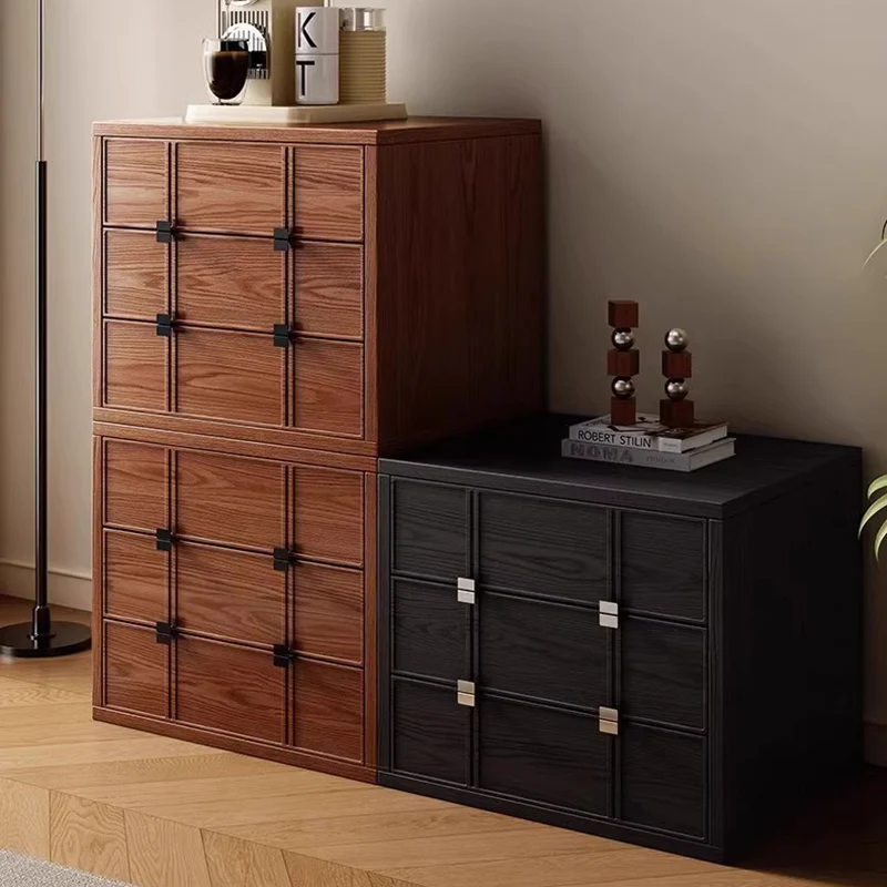 Modern Mid-Century Square Checkerboard Ash Wood Pine & Red Oak Nightstand 3-Drawer For Living Room & Bedroom