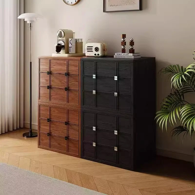 Modern Mid-Century Square Checkerboard Ash Wood Pine & Red Oak Nightstand 3-Drawer For Living Room & Bedroom