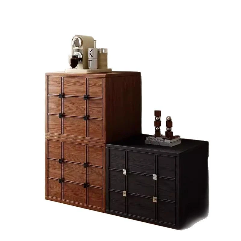 Modern Mid-Century Square Checkerboard Ash Wood Pine & Red Oak Nightstand 3-Drawer For Living Room & Bedroom