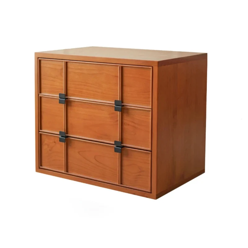 Modern Mid-Century Square Checkerboard Ash Wood Pine & Red Oak Nightstand 3-Drawer For Living Room & Bedroom