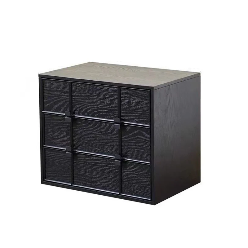 Modern Mid-Century Square Checkerboard Ash Wood Pine & Red Oak Nightstand 3-Drawer For Living Room & Bedroom