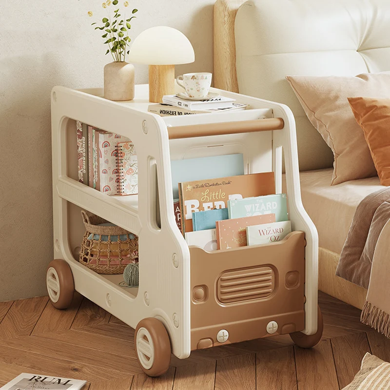 Modern Art Deco Car-Shaped Eco-Friendly HDPE Movable Kids Storage End Table 3-Tier For Living Room