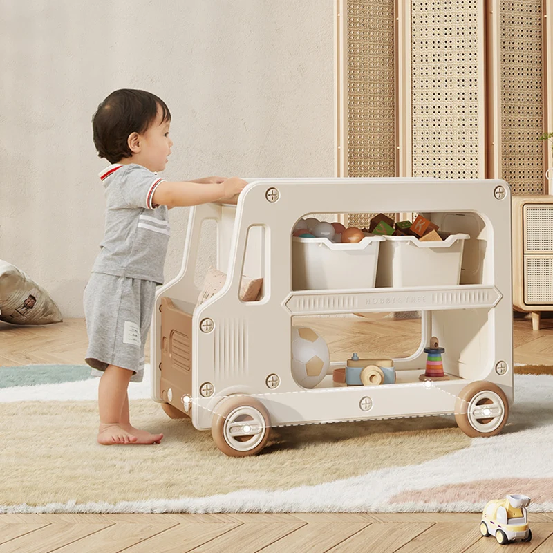Modern Art Deco Car-Shaped Eco-Friendly HDPE Movable Kids Storage End Table 3-Tier For Living Room