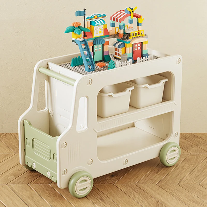 Modern Art Deco Car-Shaped Eco-Friendly HDPE Movable Kids Storage End Table 3-Tier For Living Room