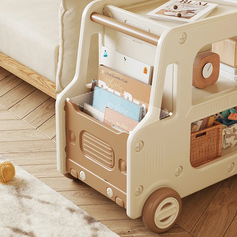 Modern Art Deco Car-Shaped Eco-Friendly HDPE Movable Kids Storage End Table 3-Tier For Living Room