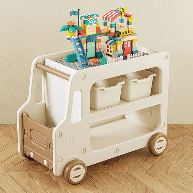 Modern Art Deco Car-Shaped Eco-Friendly HDPE Movable Kids Storage End Table 3-Tier For Living Room