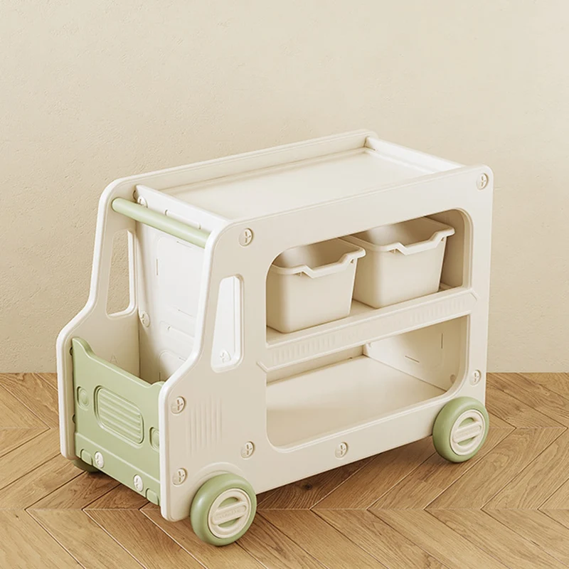 Modern Art Deco Car-Shaped Eco-Friendly HDPE Movable Kids Storage End Table 3-Tier For Living Room