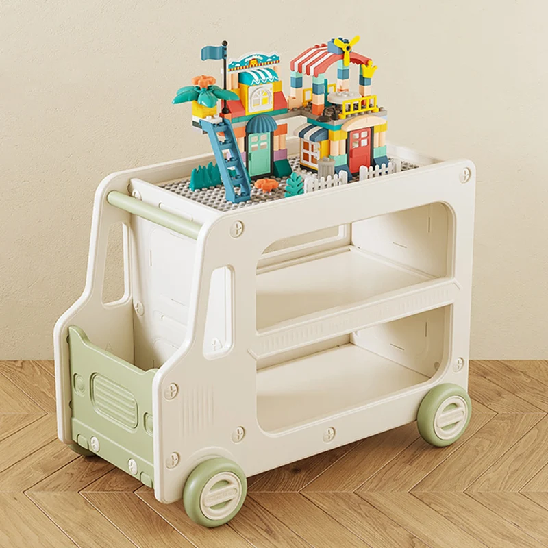 Modern Art Deco Car-Shaped Eco-Friendly HDPE Movable Kids Storage End Table 3-Tier For Living Room