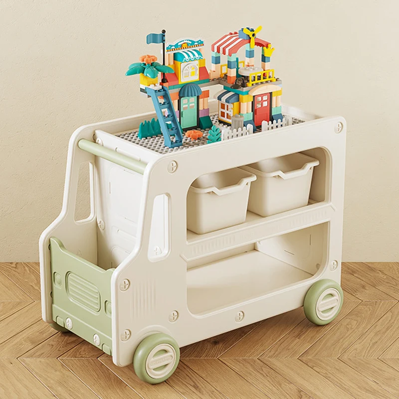 Modern Art Deco Car-Shaped Eco-Friendly HDPE Movable Kids Storage End Table 3-Tier For Living Room