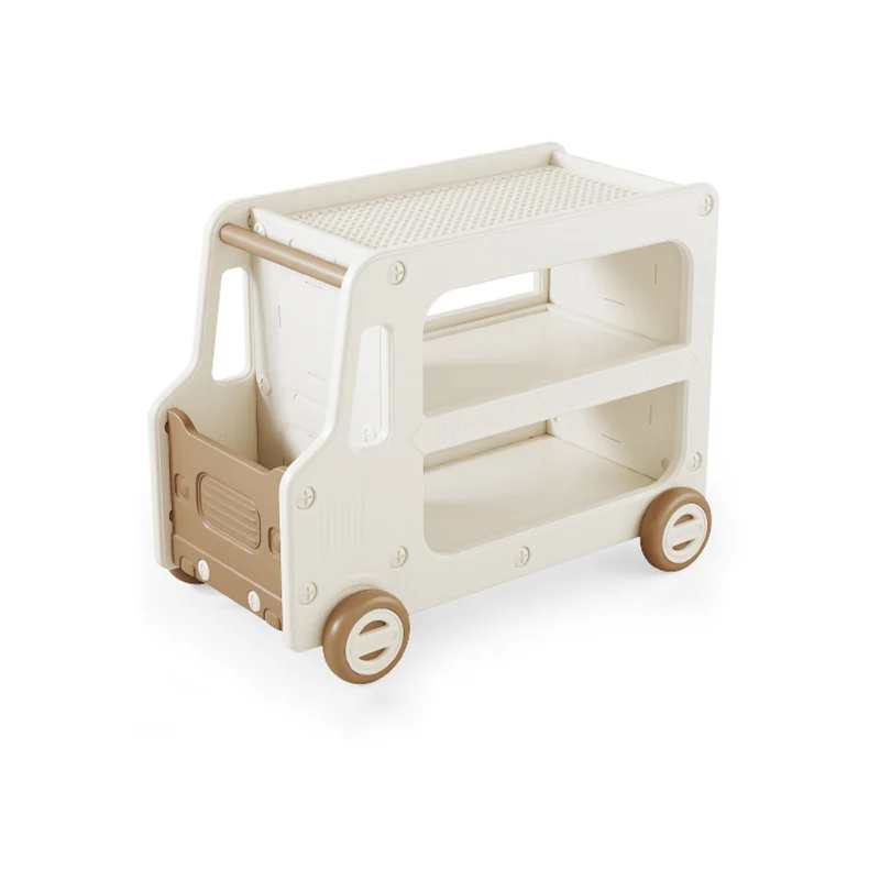 Modern Art Deco Car-Shaped Eco-Friendly HDPE Movable Kids Storage End Table 3-Tier For Living Room