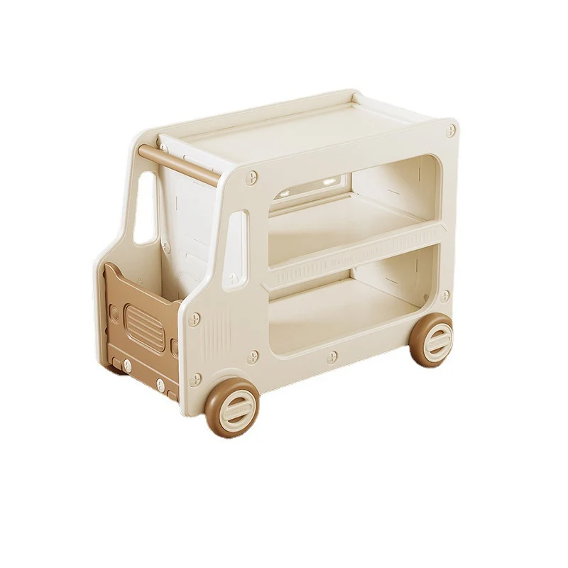 Modern Art Deco Car-Shaped Eco-Friendly HDPE Movable Kids Storage End Table 3-Tier For Living Room
