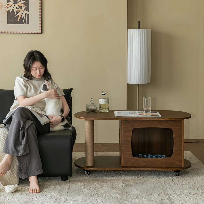 Modern Minimalist Oval MDF Paper Tube Movable End Table 1-Cabinet For Living Room