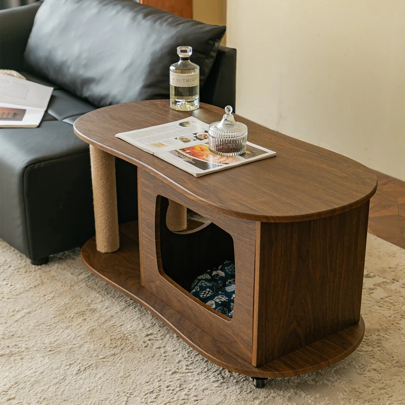 Modern Minimalist Oval MDF Paper Tube Movable End Table 1-Cabinet For Living Room