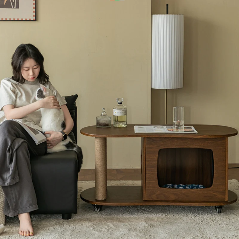 Modern Minimalist Oval MDF Paper Tube Movable End Table 1-Cabinet For Living Room