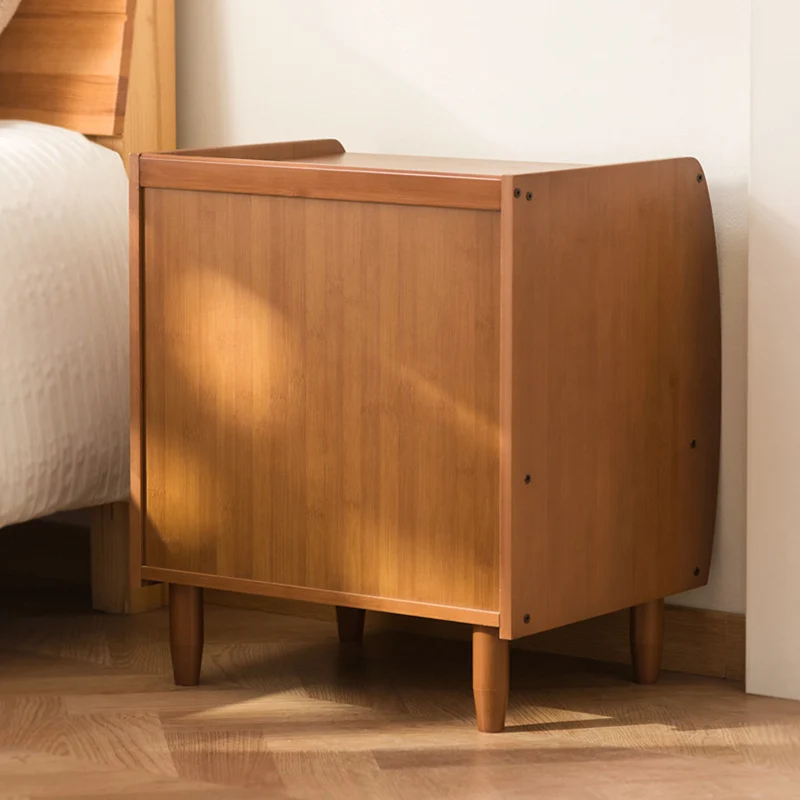 Traditional Japanese Square Rectangular Nan Bamboo MDF Plastic Rattan Weaving Nightstand 1-Cabinet For Bedroom