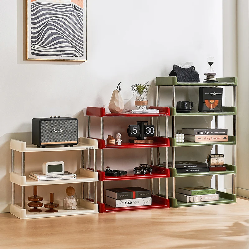 Contemporary Industrial Rectangular PP Plastic Stainless Steel Multi-Layer Storage Shelf 2/3/4/5-Tier For Living Room