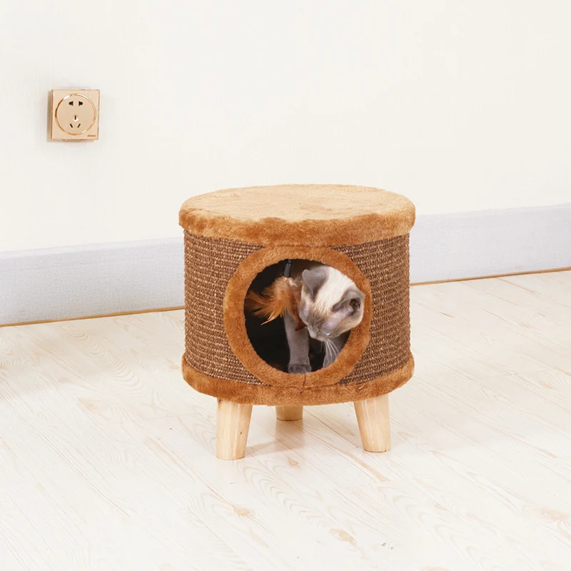 Modern Minimalist Cylindrical & Square Particleboard Flannelette Wood Pet-Human Shared Low Stool Backrest Armless For Living Room