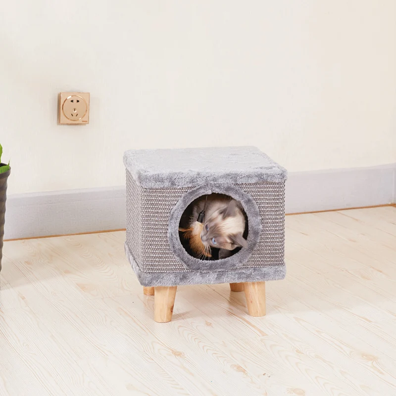 Modern Minimalist Cylindrical & Square Particleboard Flannelette Wood Pet-Human Shared Low Stool Backrest Armless For Living Room