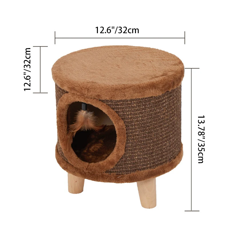 Modern Minimalist Cylindrical & Square Particleboard Flannelette Wood Pet-Human Shared Low Stool Backrest Armless For Living Room