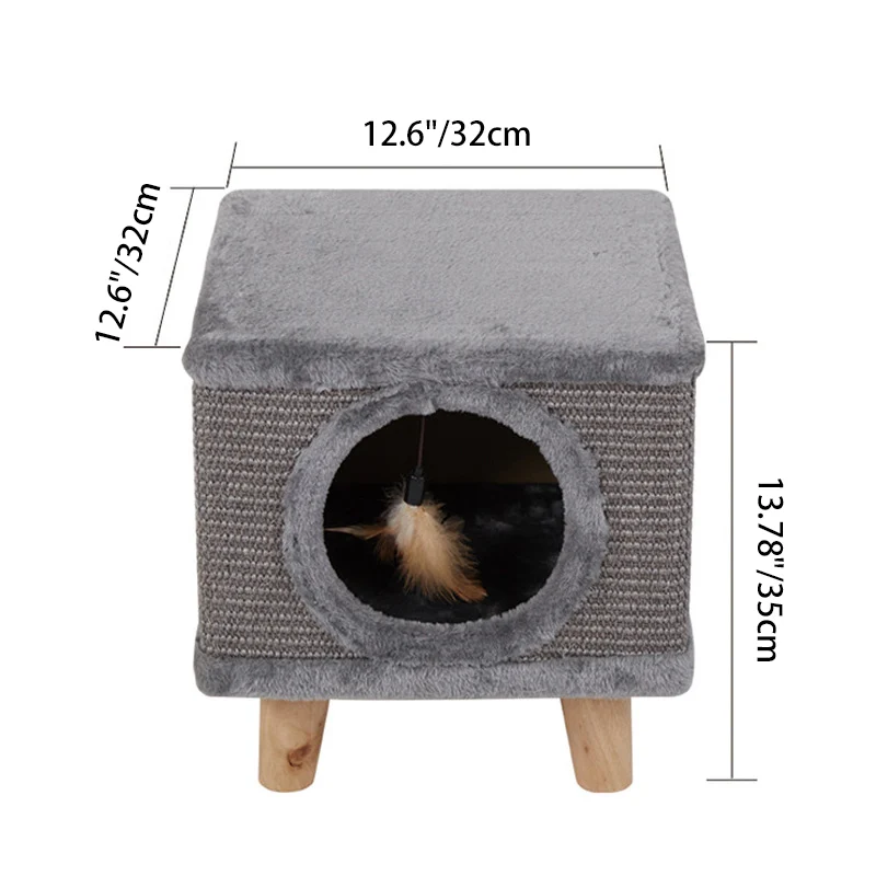 Modern Minimalist Cylindrical & Square Particleboard Flannelette Wood Pet-Human Shared Low Stool Backrest Armless For Living Room