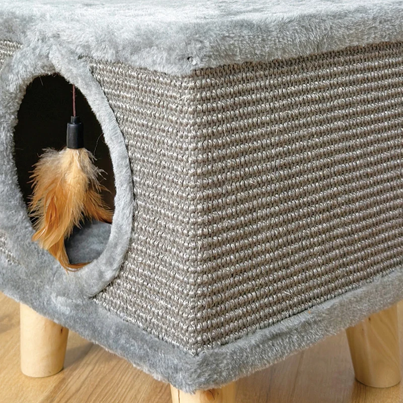 Modern Minimalist Cylindrical & Square Particleboard Flannelette Wood Pet-Human Shared Low Stool Backrest Armless For Living Room