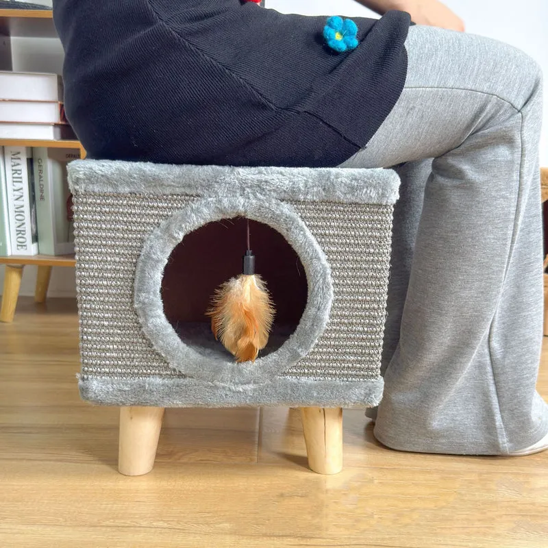 Modern Minimalist Cylindrical & Square Particleboard Flannelette Wood Pet-Human Shared Low Stool Backrest Armless For Living Room