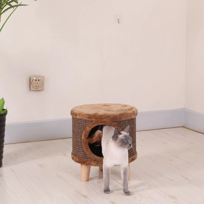 Modern Minimalist Cylindrical & Square Particleboard Flannelette Wood Pet-Human Shared Low Stool Backrest Armless For Living Room