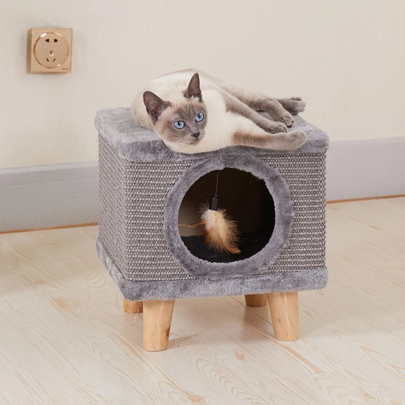 Modern Minimalist Cylindrical & Square Particleboard Flannelette Wood Pet-Human Shared Low Stool Backrest Armless For Living Room
