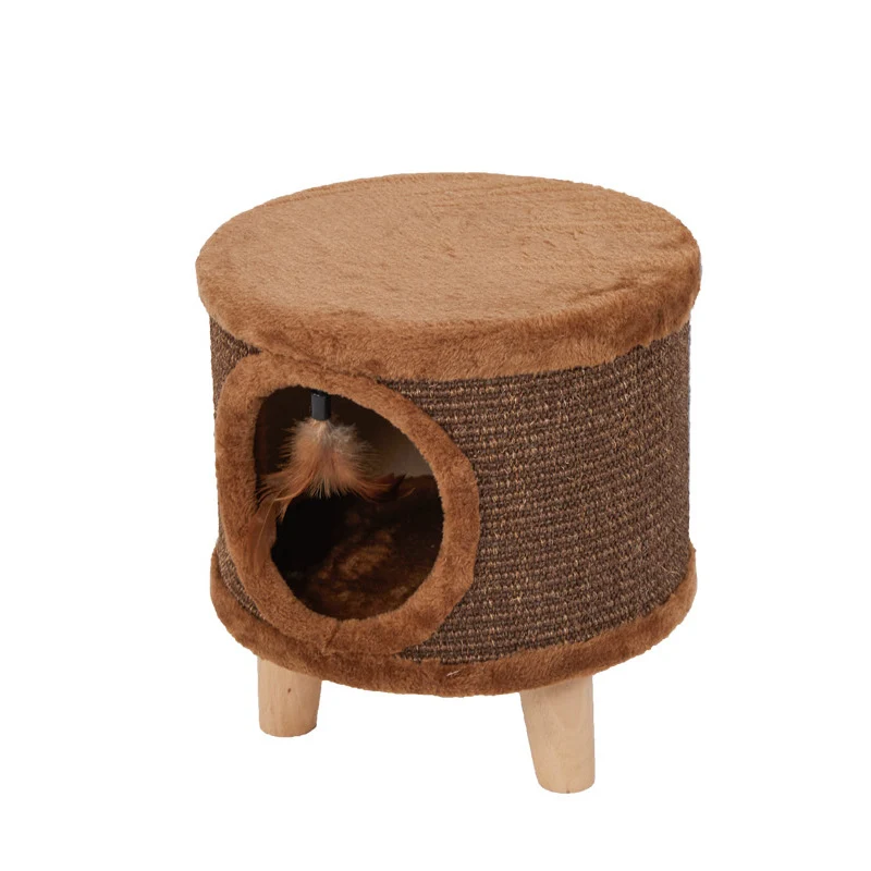 Modern Minimalist Cylindrical & Square Particleboard Flannelette Wood Pet-Human Shared Low Stool Backrest Armless For Living Room