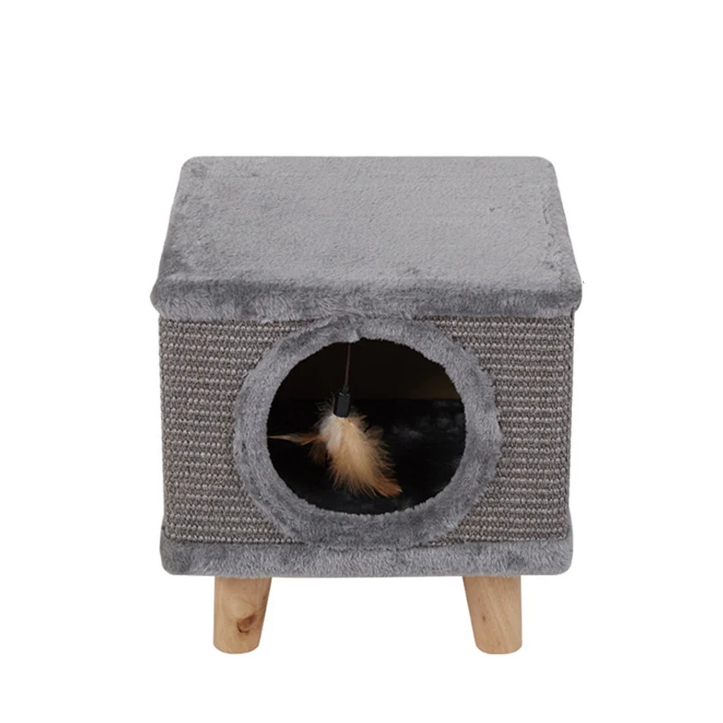 Modern Minimalist Cylindrical & Square Particleboard Flannelette Wood Pet-Human Shared Low Stool Backrest Armless For Living Room